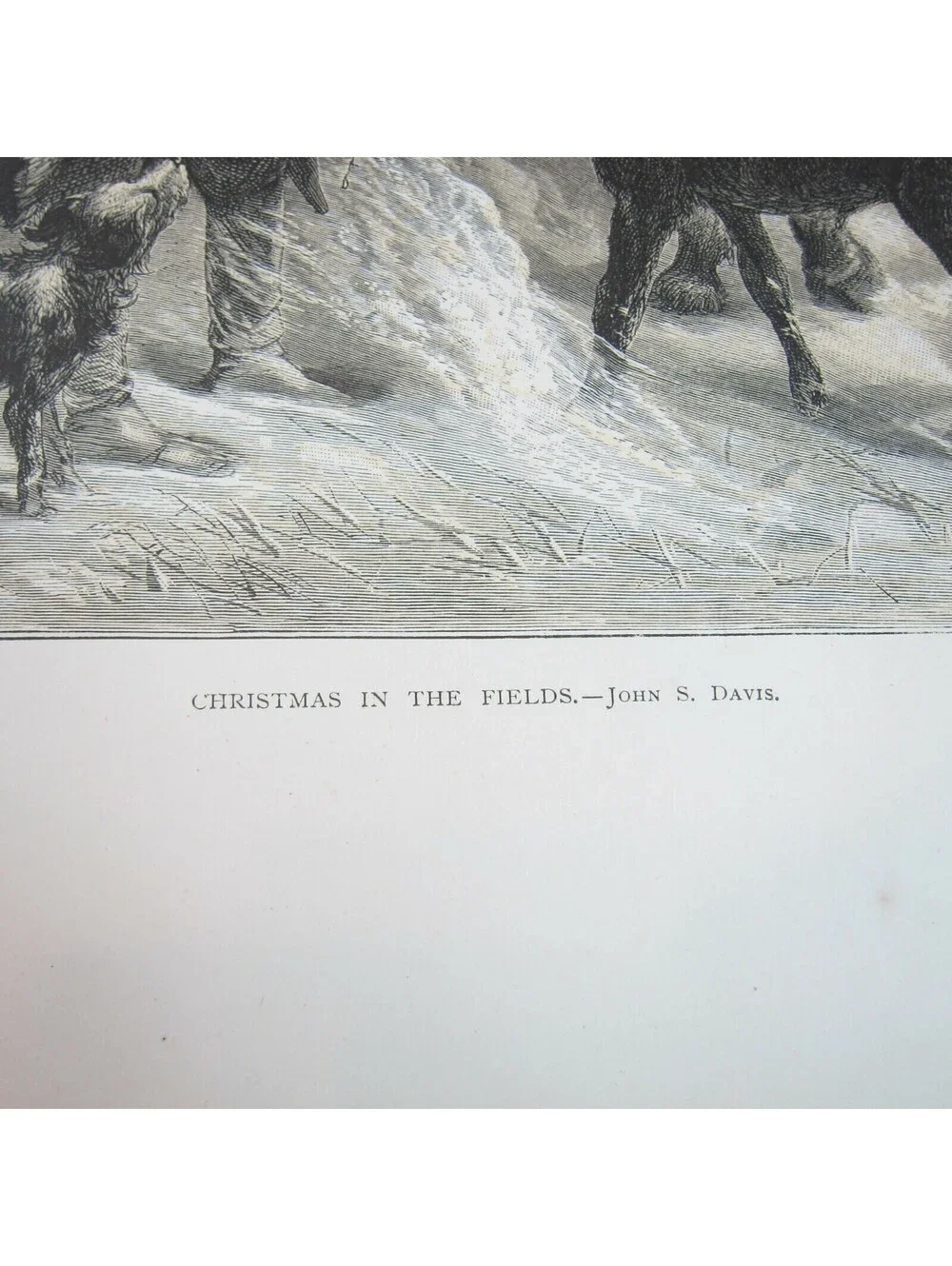Antique 1873 Wood Engraving Print Christmas in the Fields, John S. Davis, Aldine